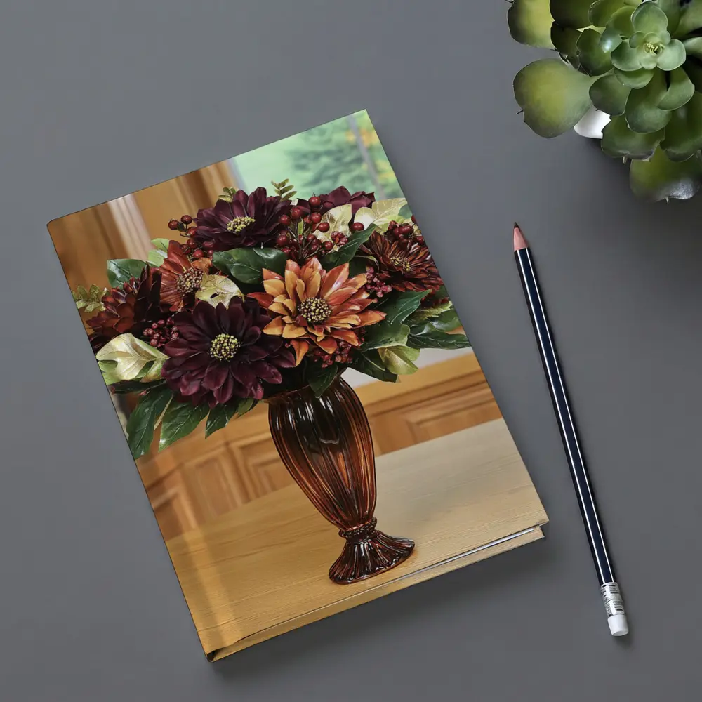 Deep Burgundy Dahlia Floral Arrangement Brown Vase – Notebooks