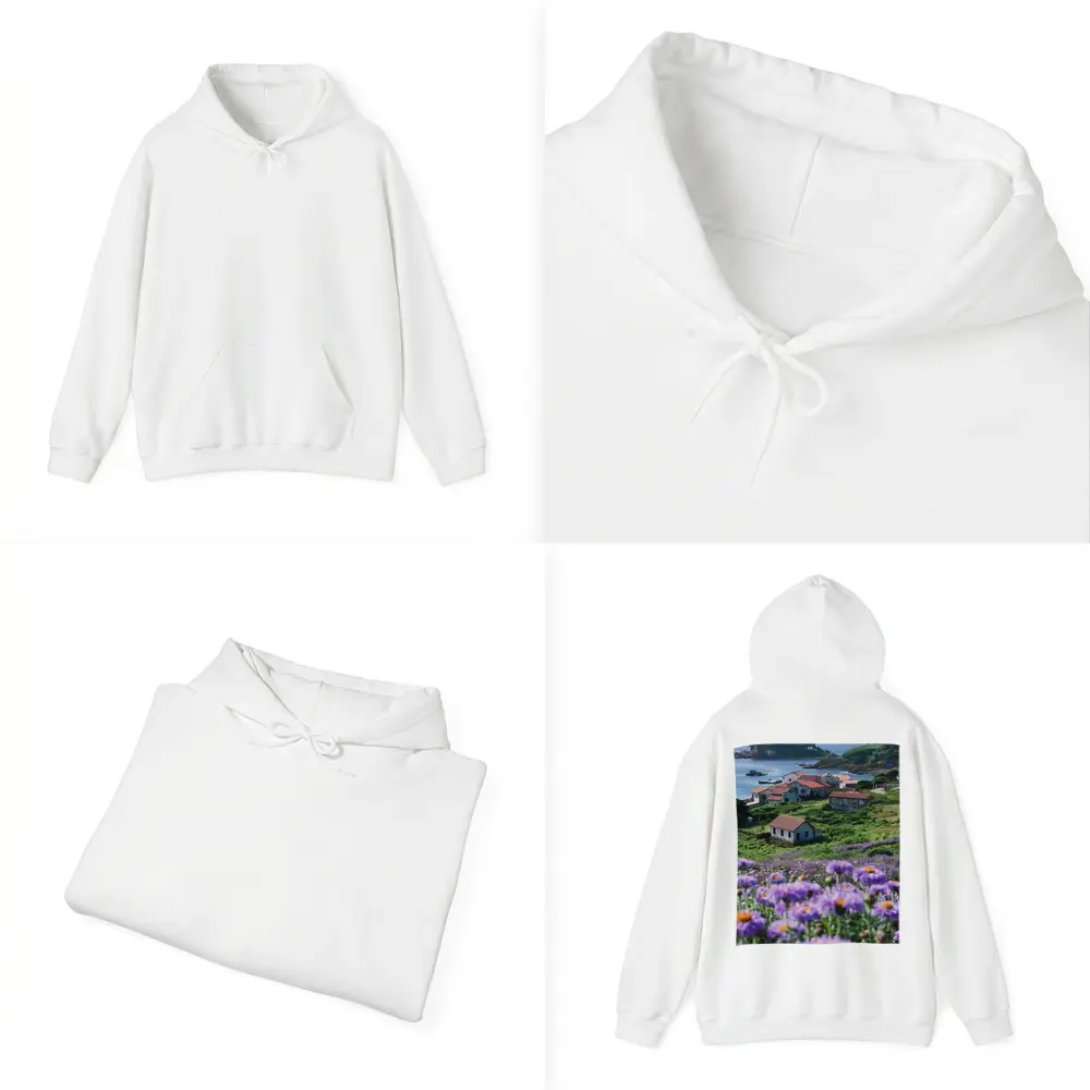 Purple Wildflowers Coastal Village Ocean View – Hoodies