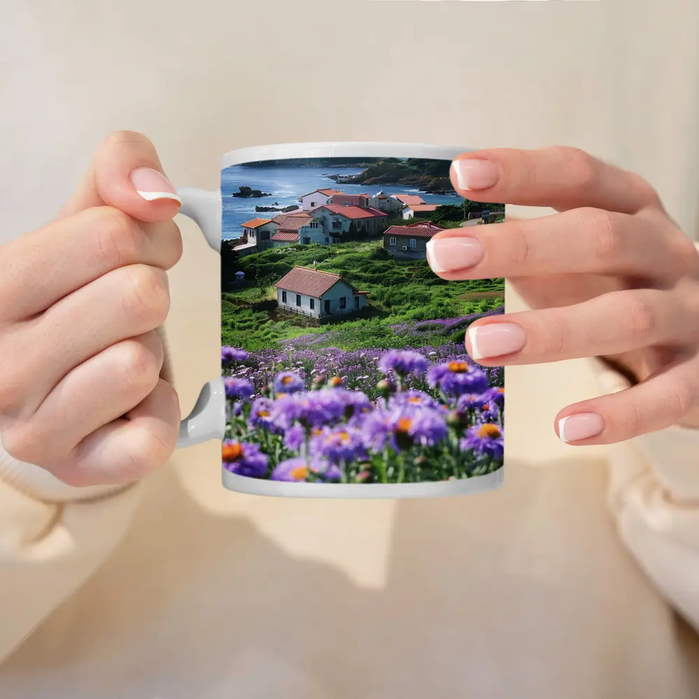 Purple Wildflowers Coastal Village Ocean View – Mugs