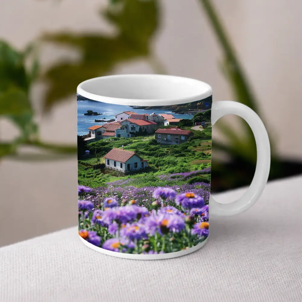 Purple Wildflowers Coastal Village Ocean View – Mugs