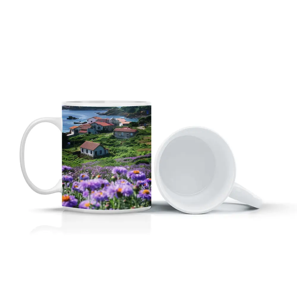 Purple Wildflowers Coastal Village Ocean View – Mugs