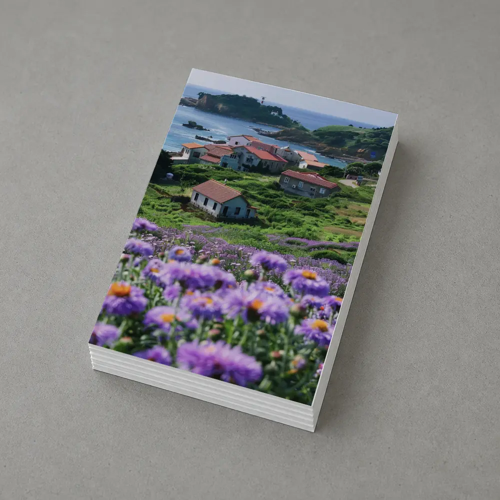Purple Wildflowers Coastal Village Ocean View – Postcards
