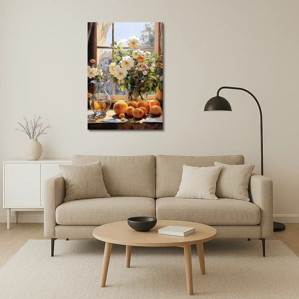 White Flowers Oranges Crystal Vase Window – Wall Art