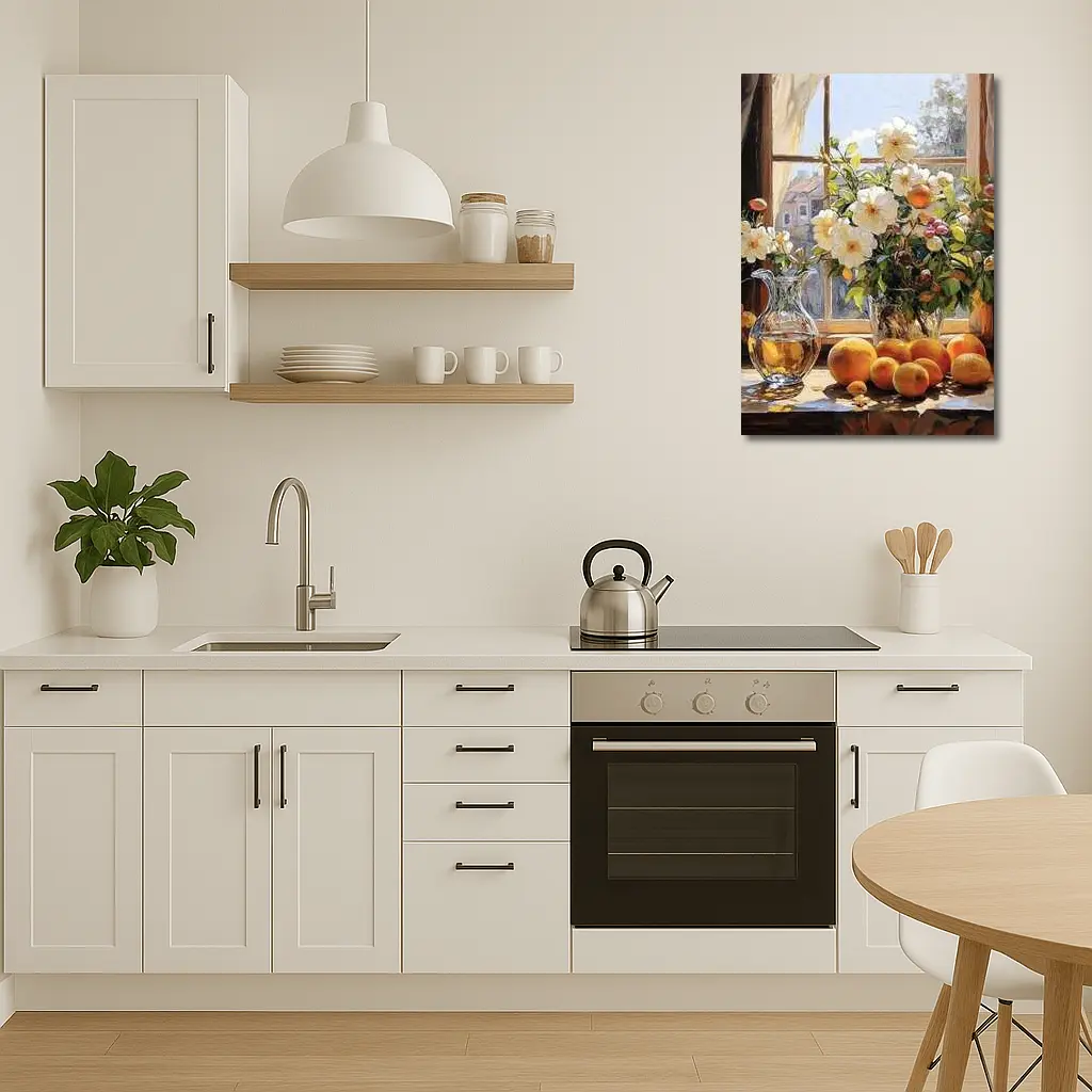 White Flowers Oranges Crystal Vase Window – Wall Art