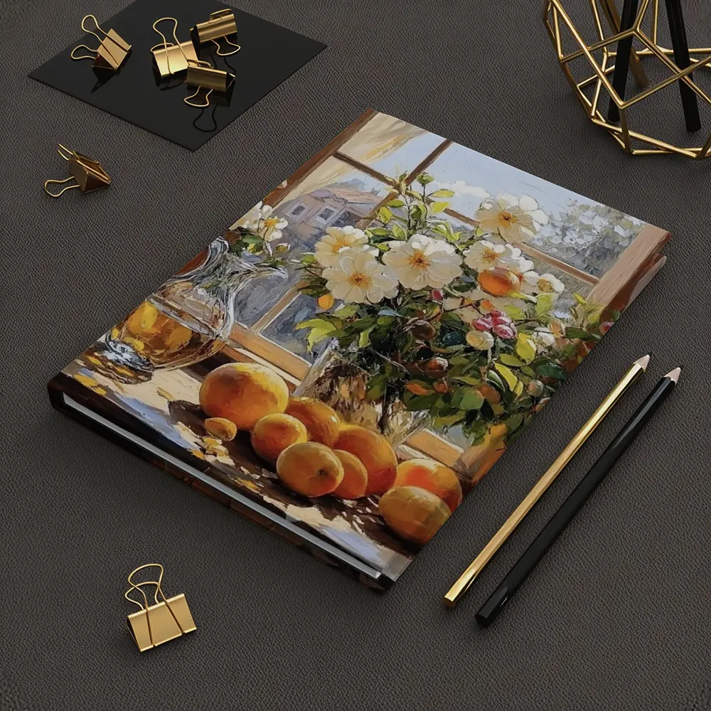 White Flowers Oranges Crystal Vase Window – Notebooks