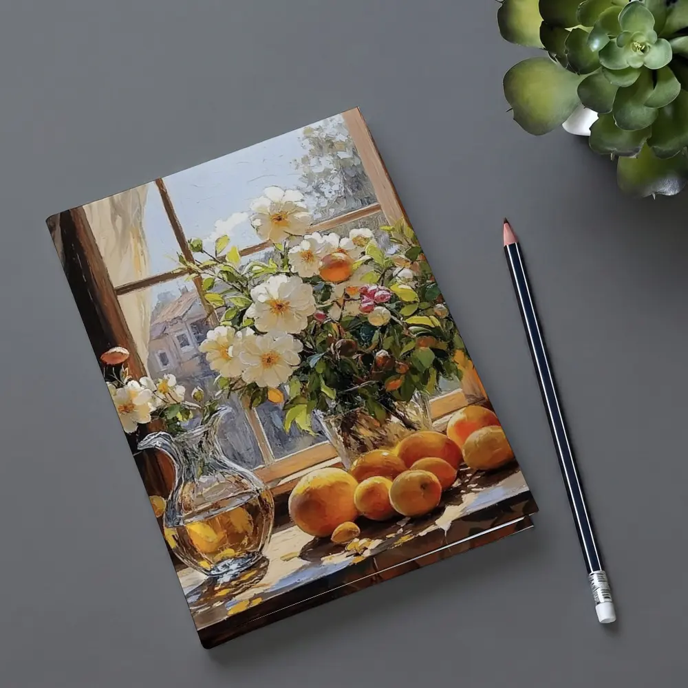 White Flowers Oranges Crystal Vase Window – Notebooks
