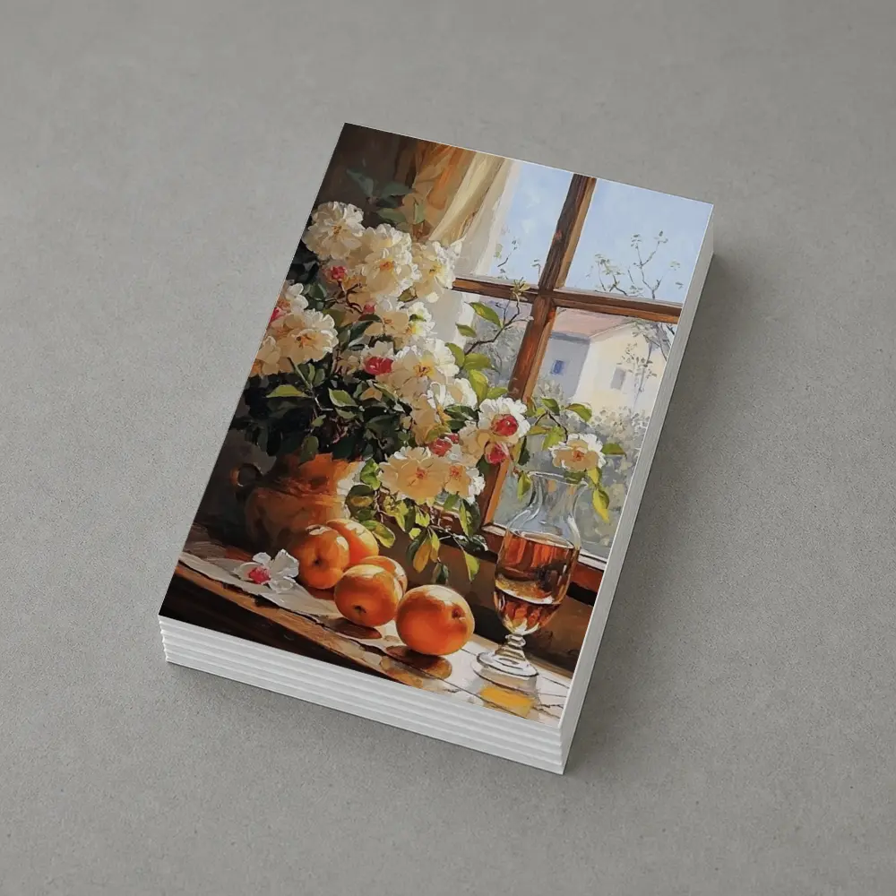 White Roses Oranges Wine Glass Window Still Life – Postcards