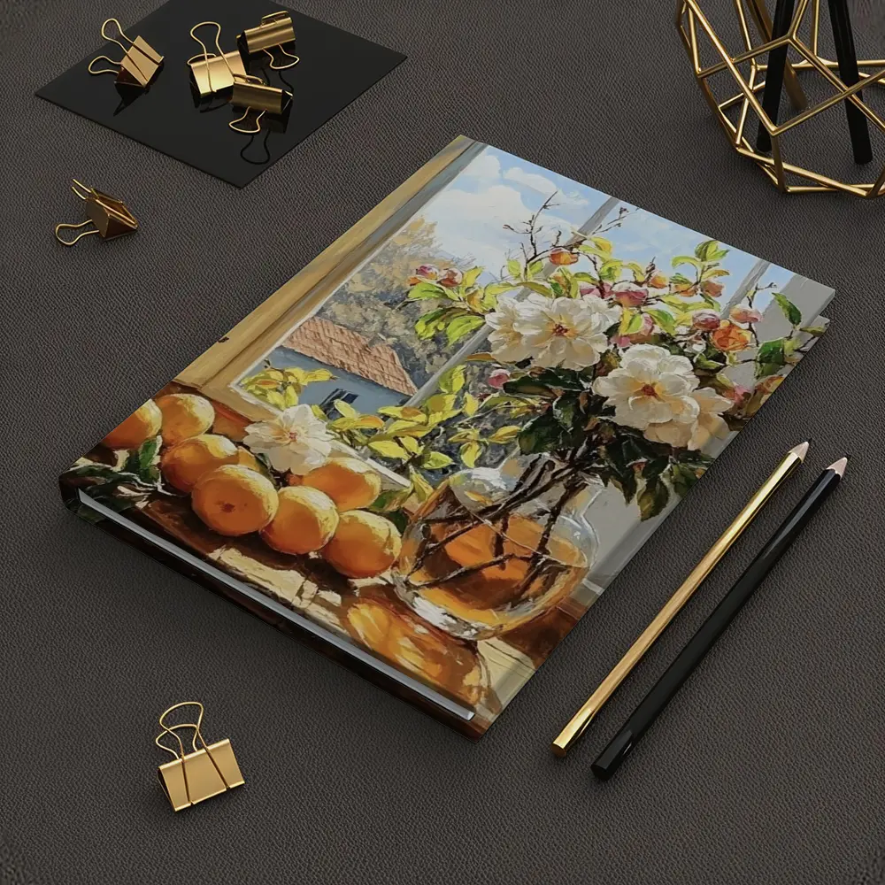 White Flowers Oranges Sunny Window Still Life – Notebooks