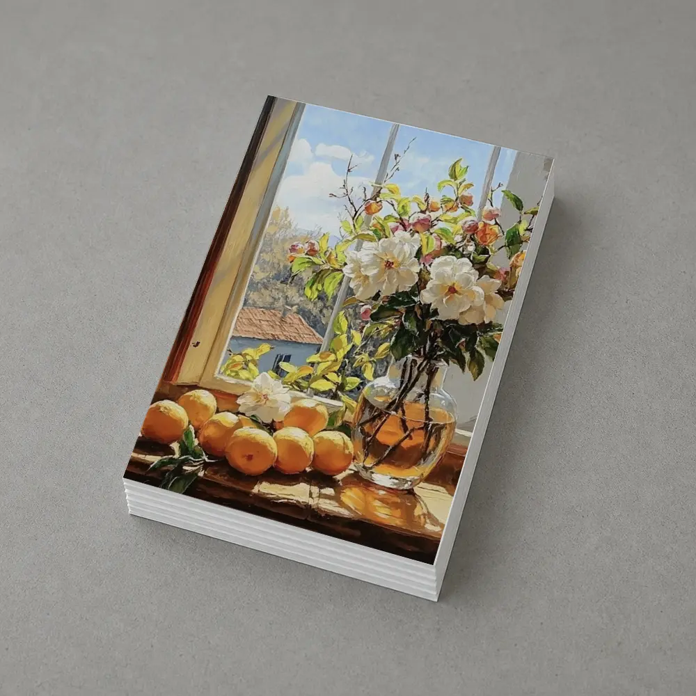 White Flowers Oranges Sunny Window Still Life – Postcards