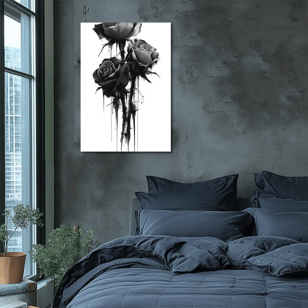 Black Ink Drip Roses Dark Floral Art – Wall Art