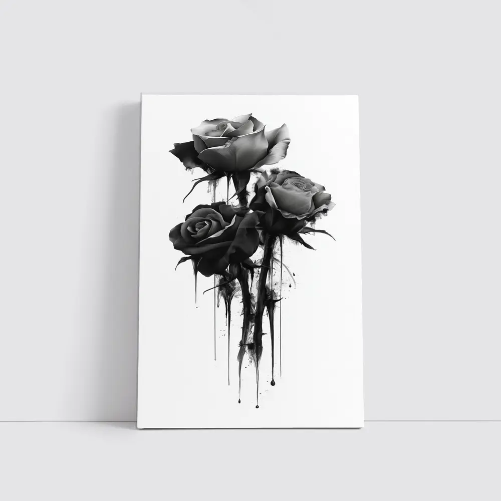 Black Ink Drip Roses Dark Floral Art – Wall Art