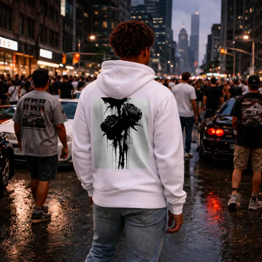 Black Ink Drip Roses Dark Floral Art – Hoodies