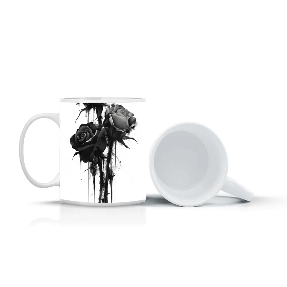 Black Ink Drip Roses Dark Floral Art – Mugs