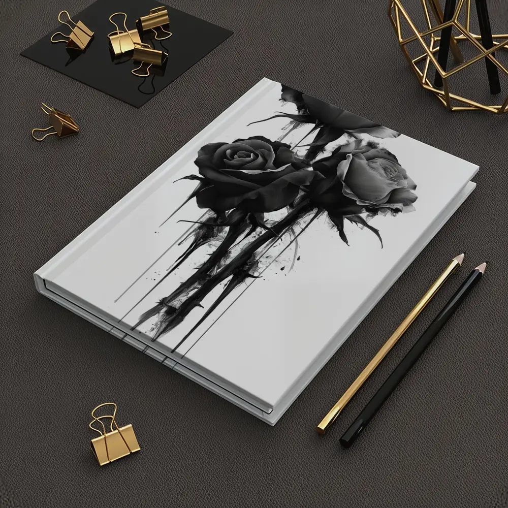 Black Ink Drip Roses Dark Floral Art – Notebooks