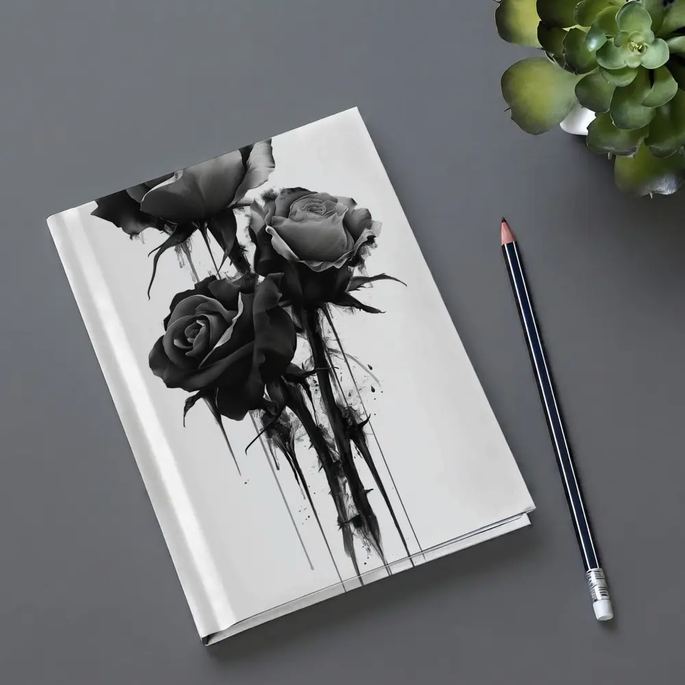 Black Ink Drip Roses Dark Floral Art – Notebooks