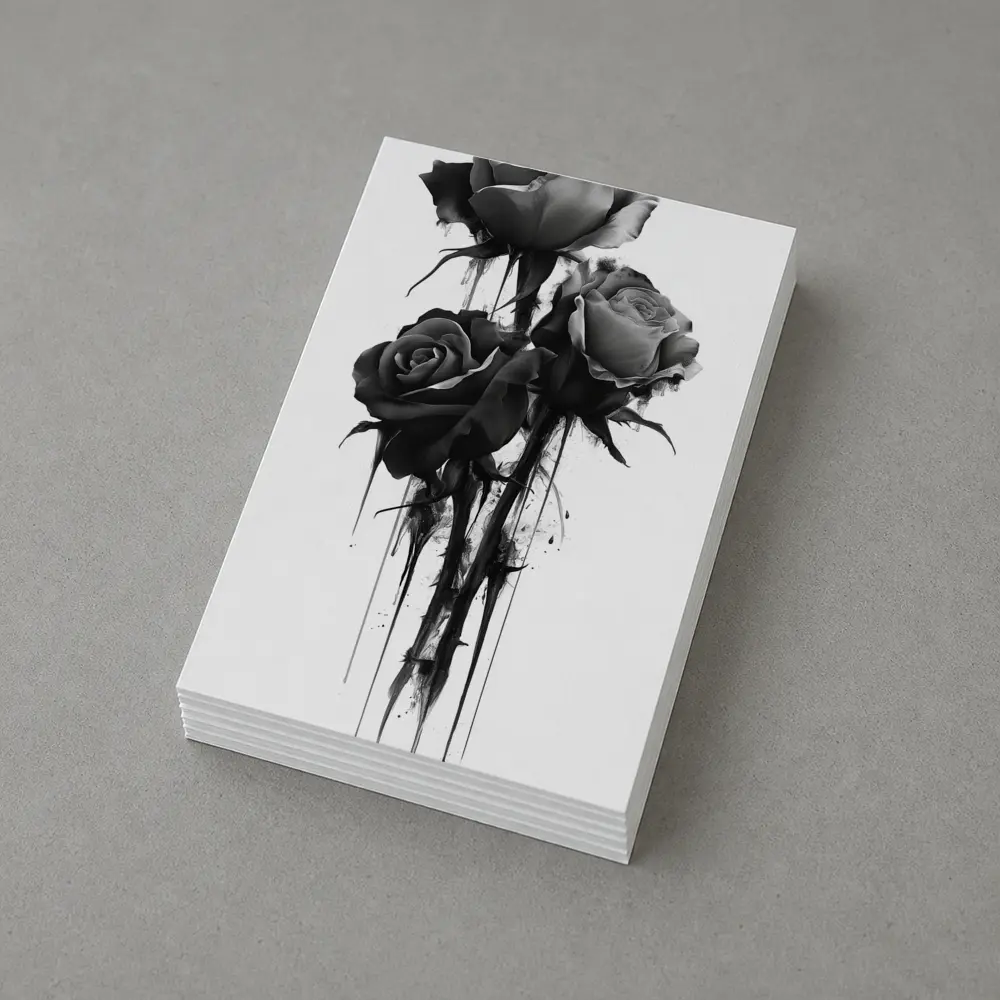 Black Ink Drip Roses Dark Floral Art – Postcards