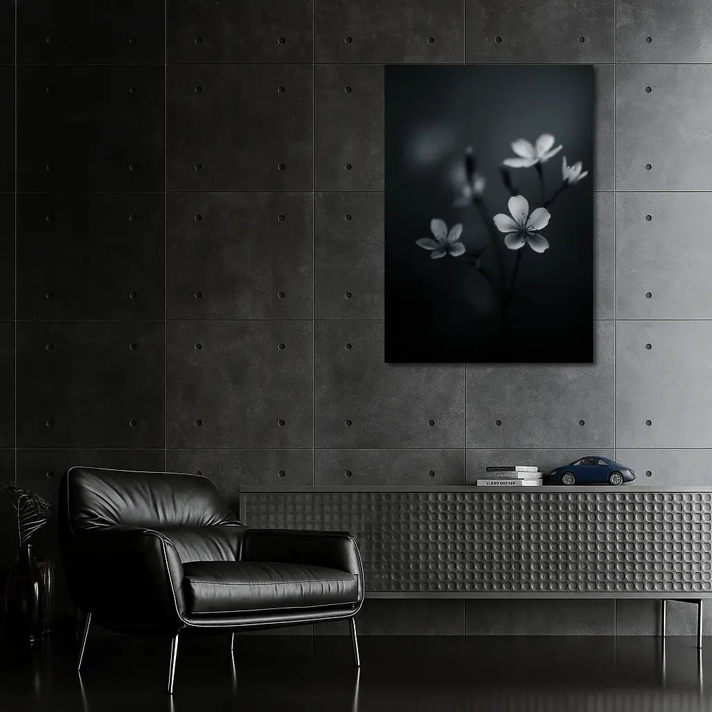 Dark Moody Black White Wildflowers Close Up – Wall Art