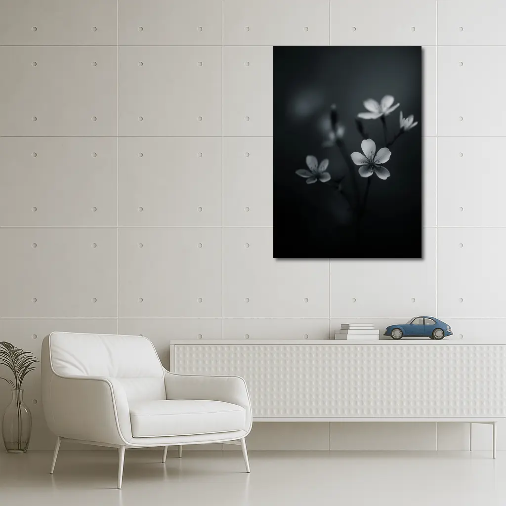 Dark Moody Black White Wildflowers Close Up – Wall Art