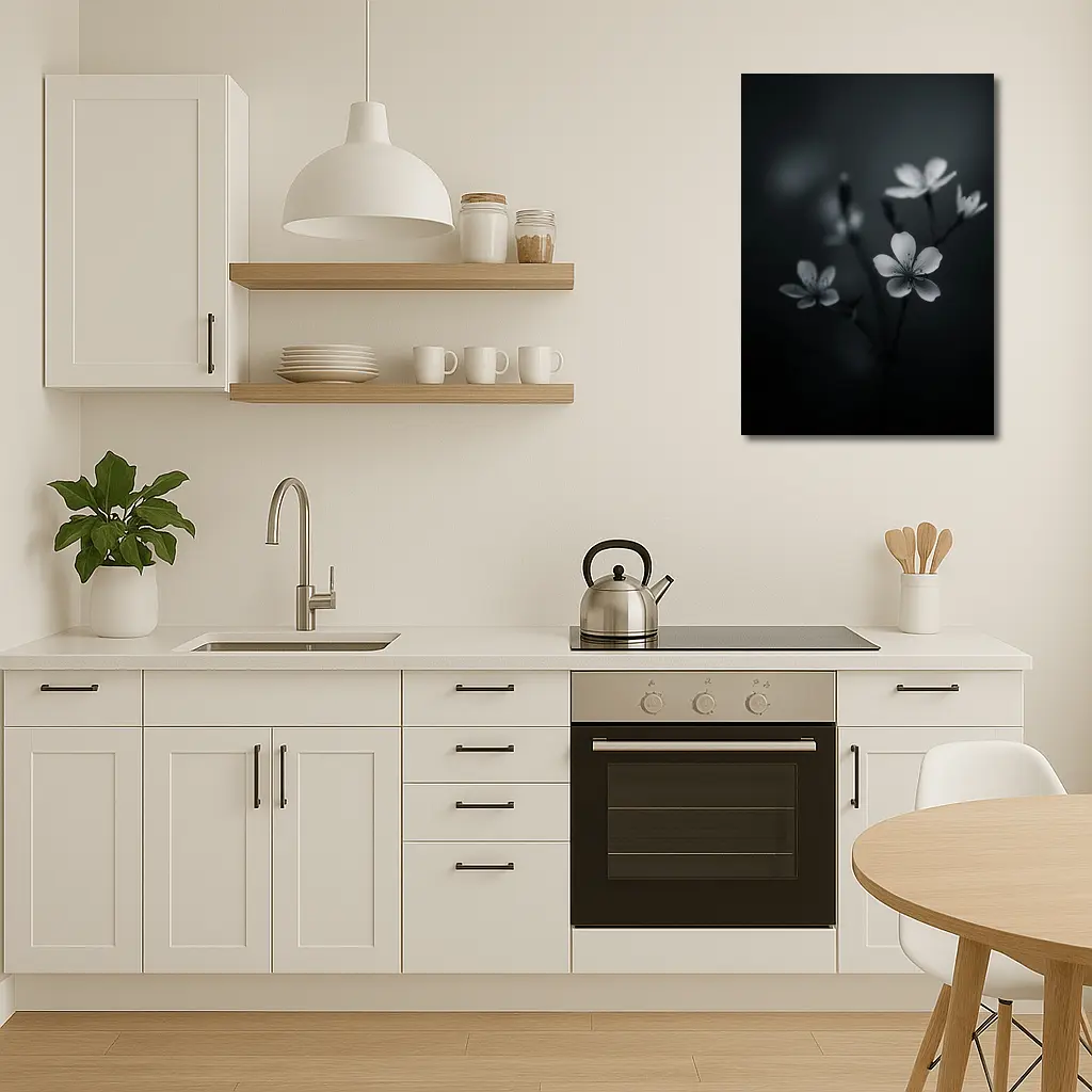Dark Moody Black White Wildflowers Close Up – Wall Art