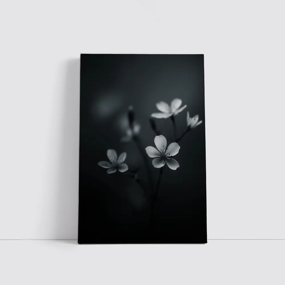 Dark Moody Black White Wildflowers Close Up – Wall Art