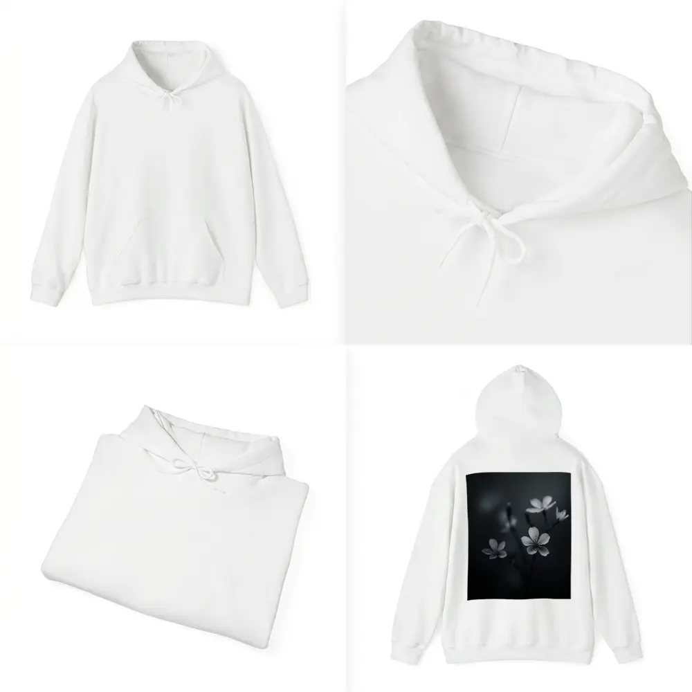 Dark Moody Black White Wildflowers Close Up – Hoodies