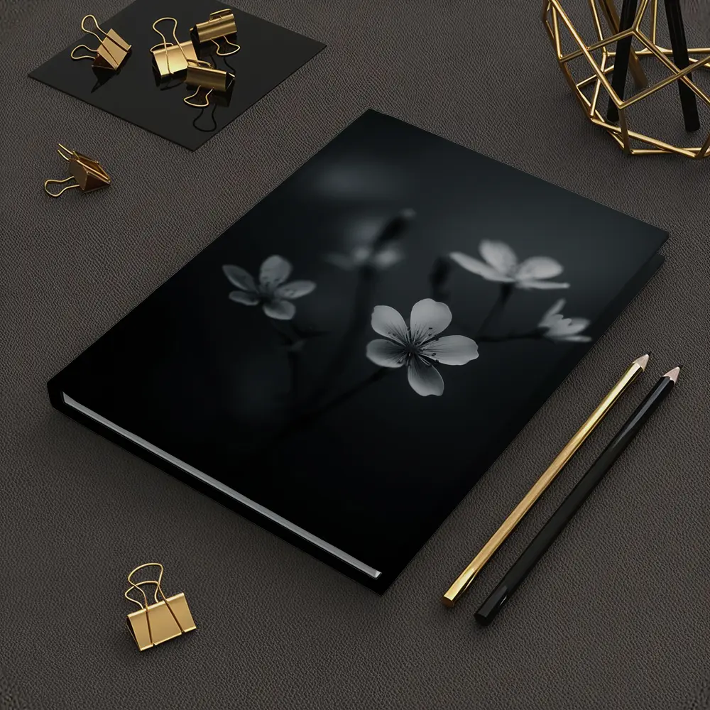 Dark Moody Black White Wildflowers Close Up – Notebooks