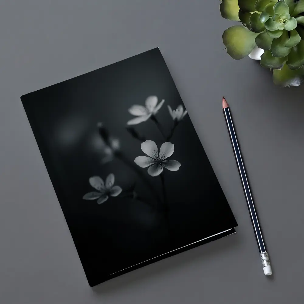 Dark Moody Black White Wildflowers Close Up – Notebooks