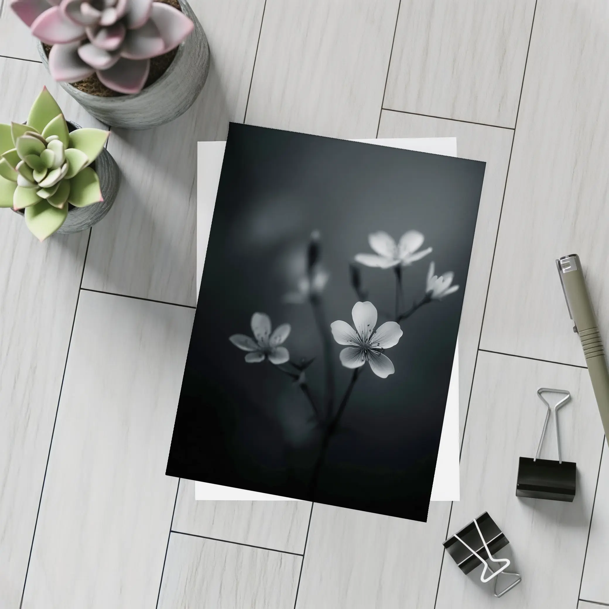 Dark Moody Black White Wildflowers Close Up – Postcards