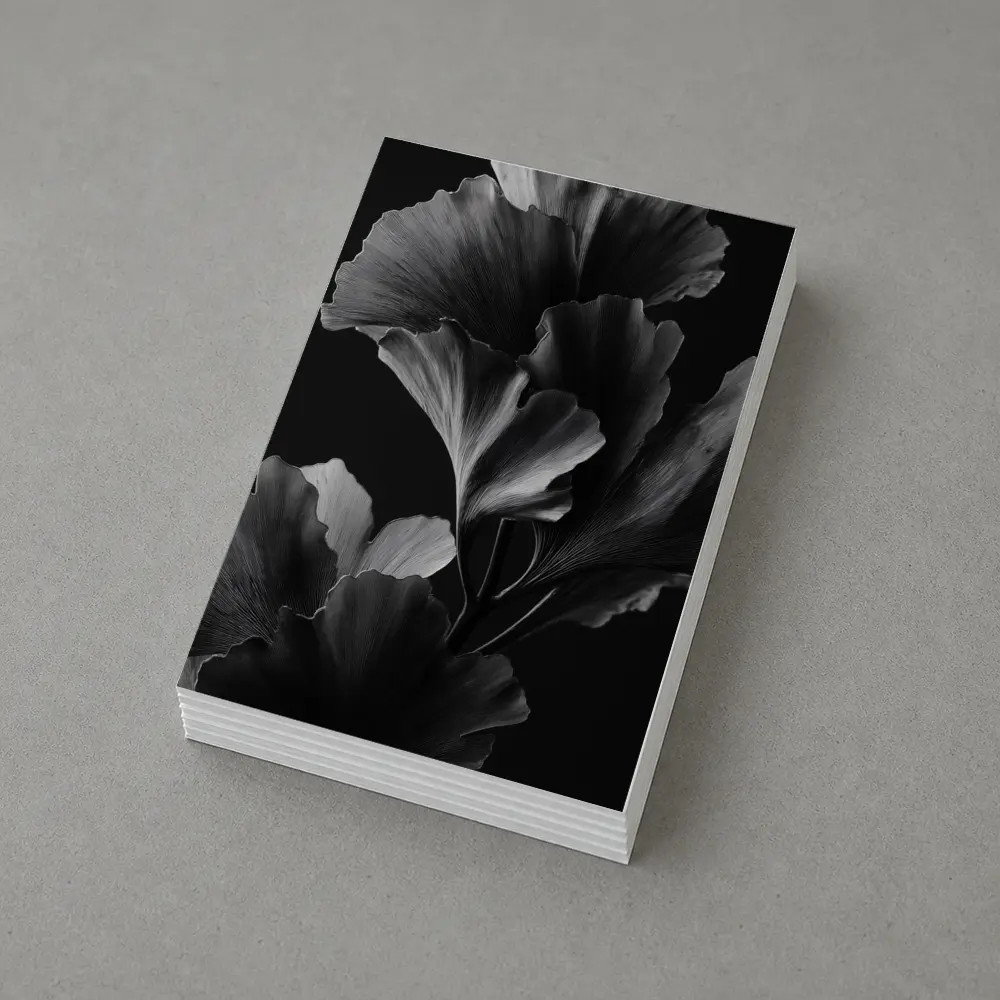 Ginkgo Leaves Black and White Dark Background – Postcards