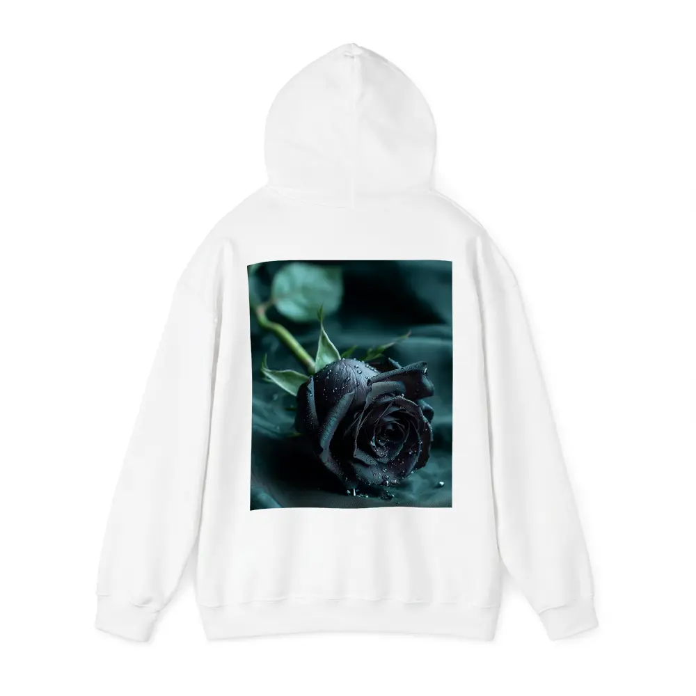 Black Rose With Dewdrops On Dark Fabric – Hoodies