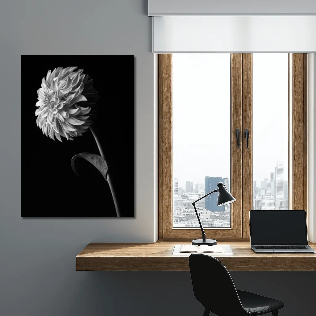 Black And White Dahlia Flower Dark Background – Wall Art