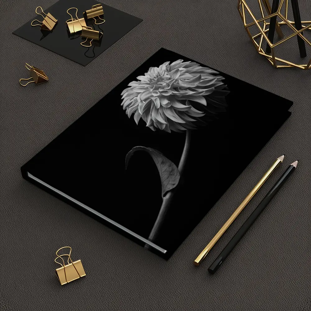 Black And White Dahlia Flower Dark Background – Notebooks