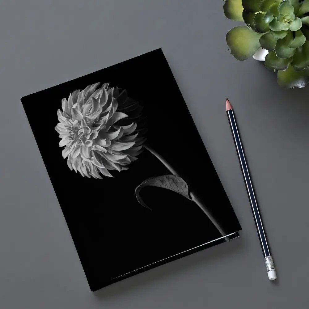 Black And White Dahlia Flower Dark Background – Notebooks
