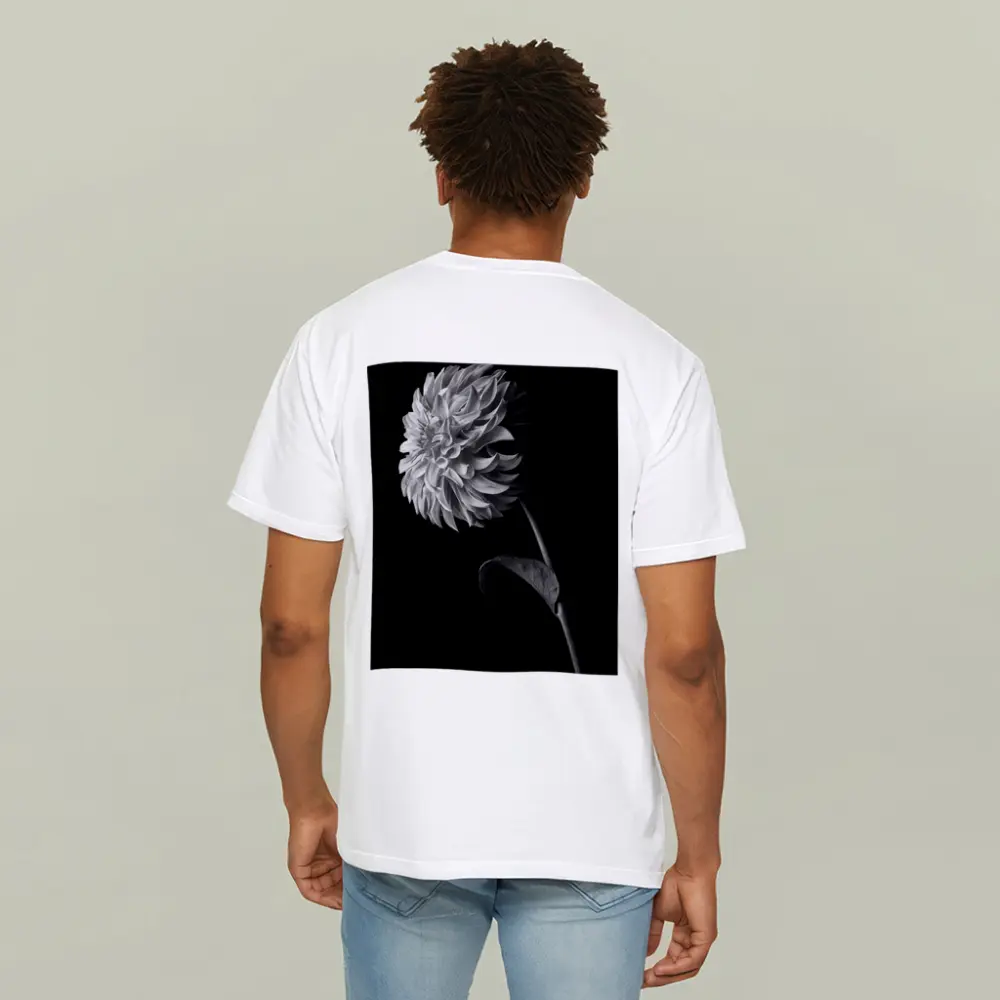 Black And White Dahlia Flower Dark Background – T-Shirts