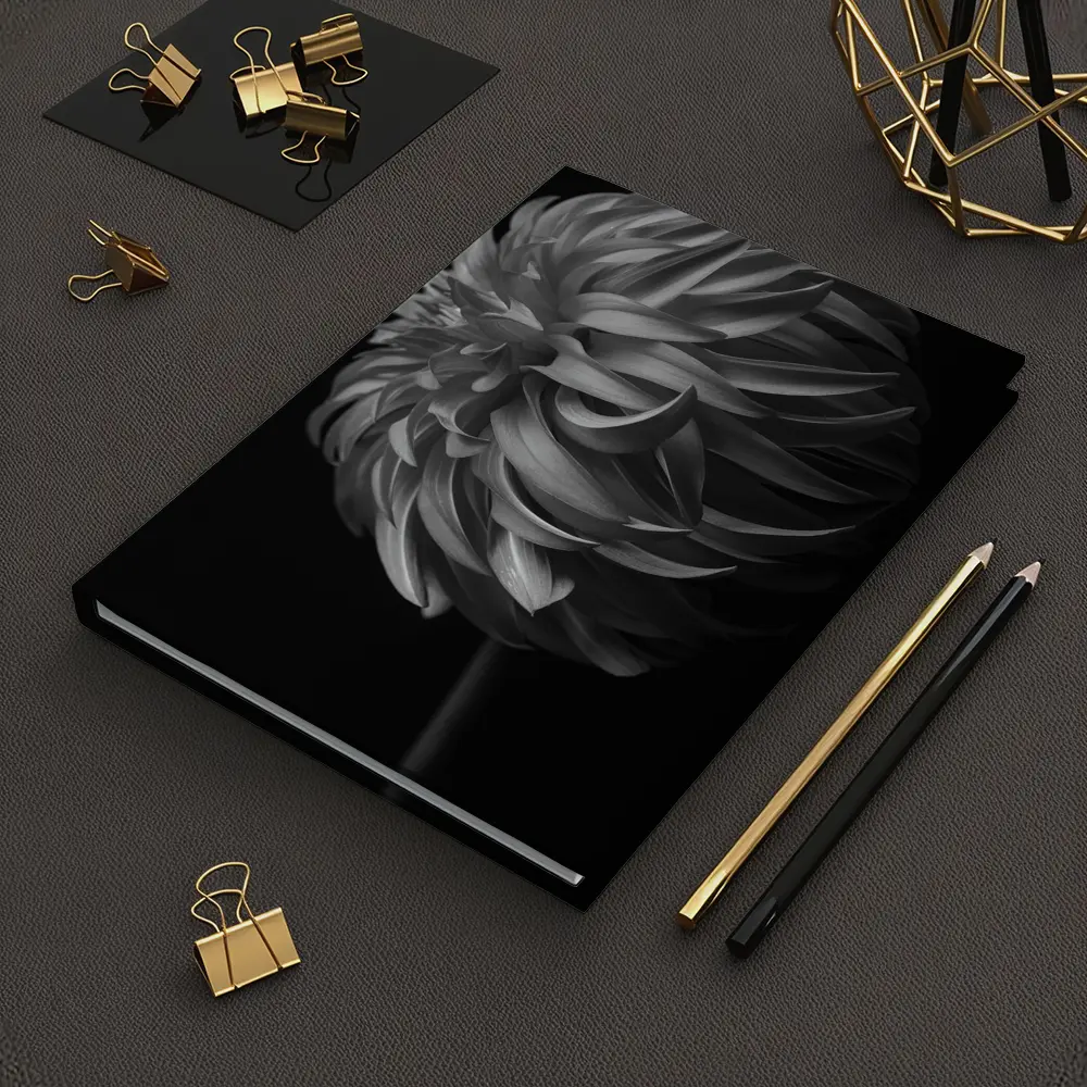 Black and White Dahlia Flower Dark Background – Notebooks