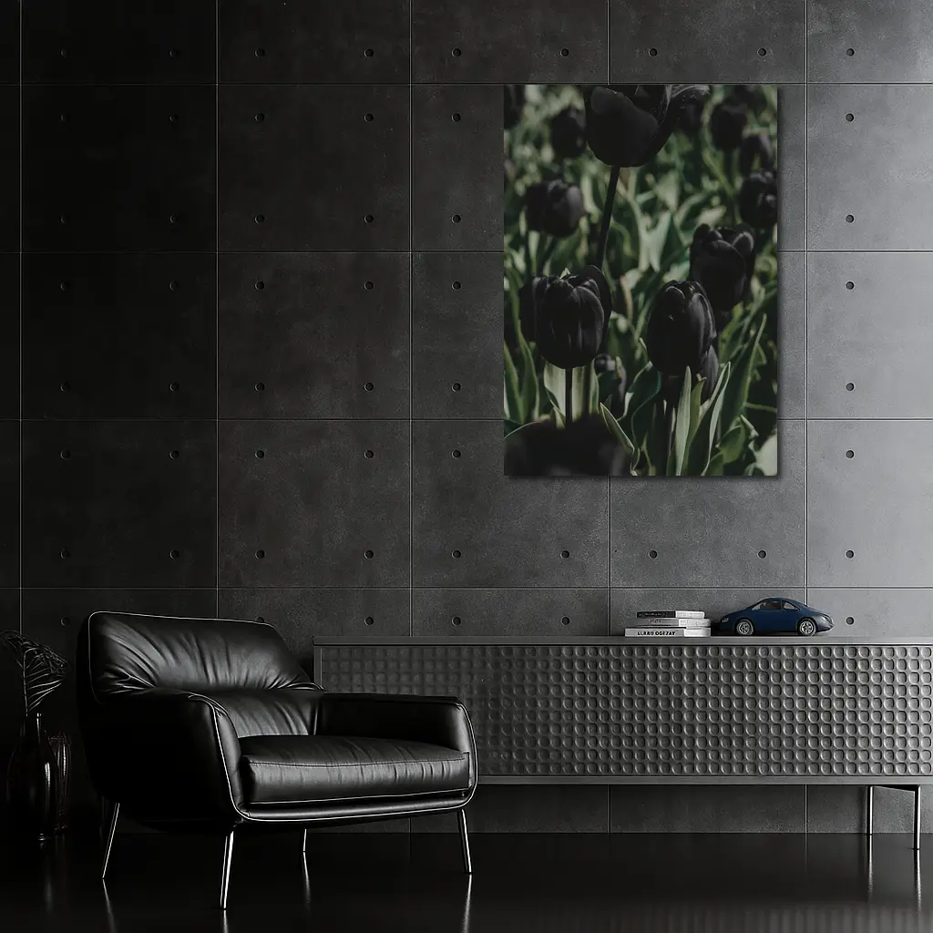 Black Tulips Dark Moody Garden Field – Wall Art