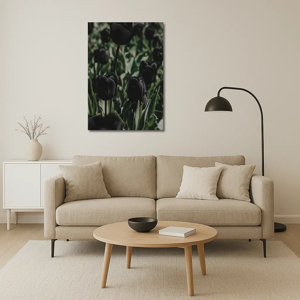 Black Tulips Dark Moody Garden Field – Wall Art