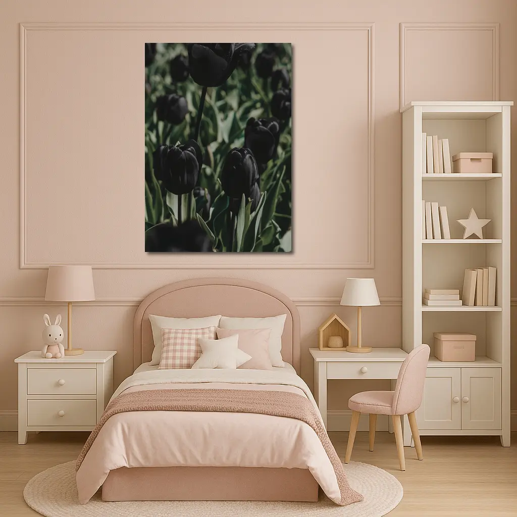 Black Tulips Dark Moody Garden Field – Wall Art