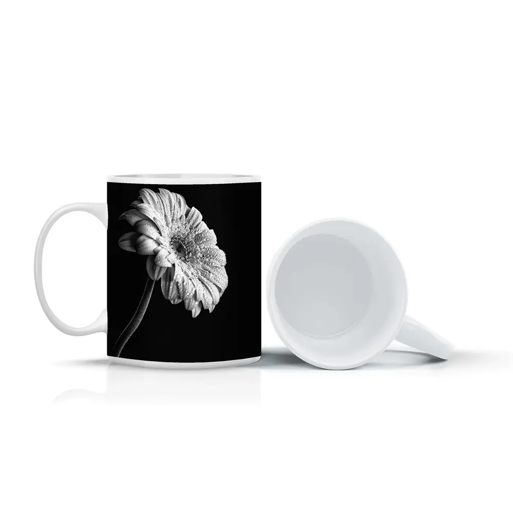 Gerbera Daisy Black White Moody Photography – Mugs