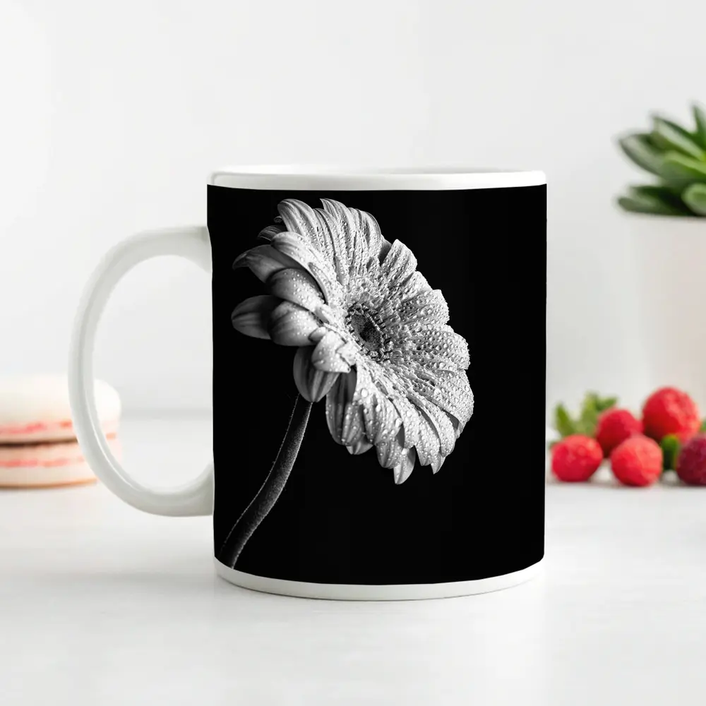 Gerbera Daisy Black White Moody Photography – Mugs