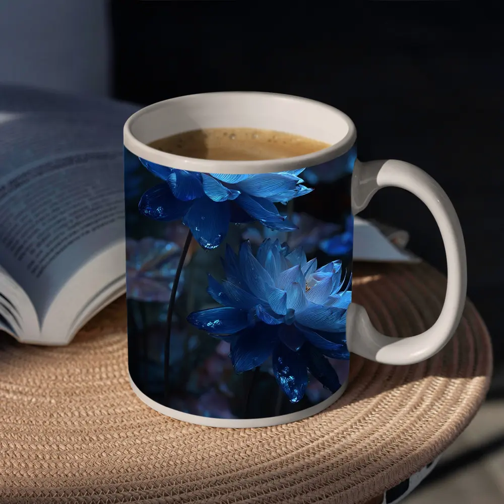 Blue Lotus Flowers Dark Moody Floral – Mugs