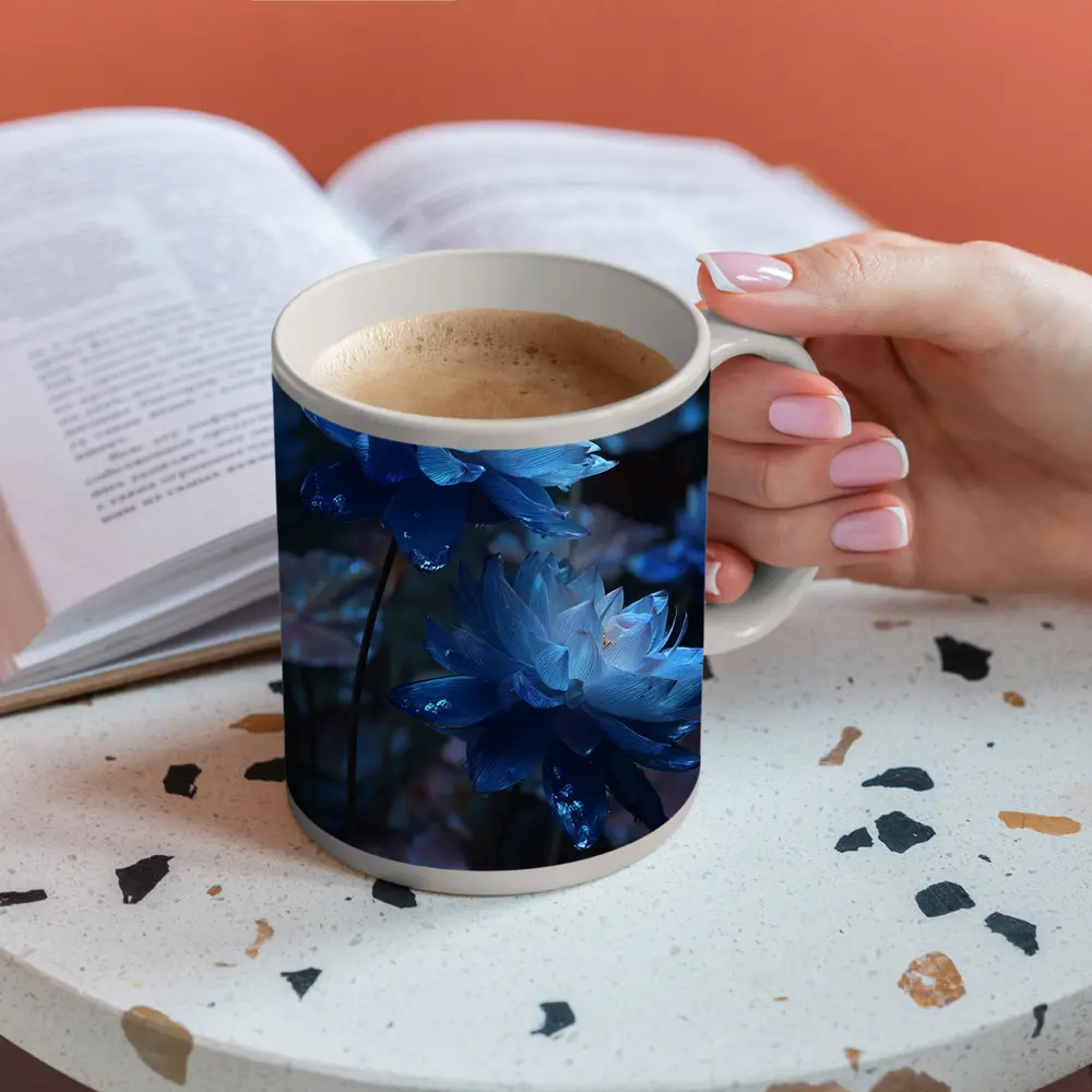 Blue Lotus Flowers Dark Moody Floral – Mugs