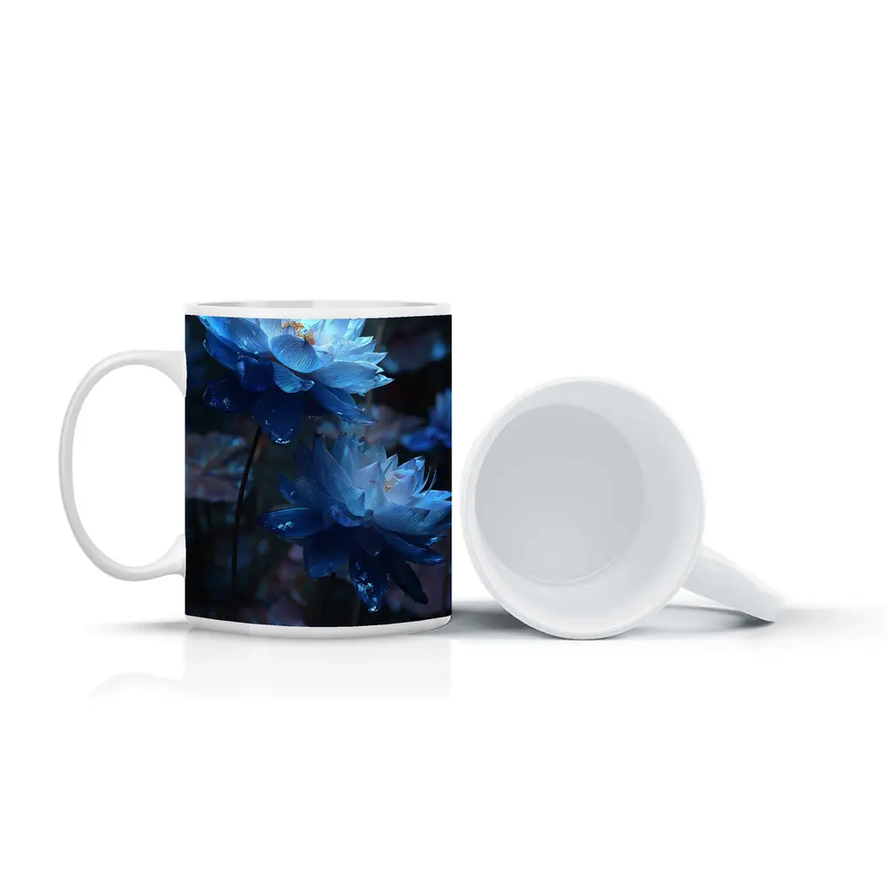 Blue Lotus Flowers Dark Moody Floral – Mugs
