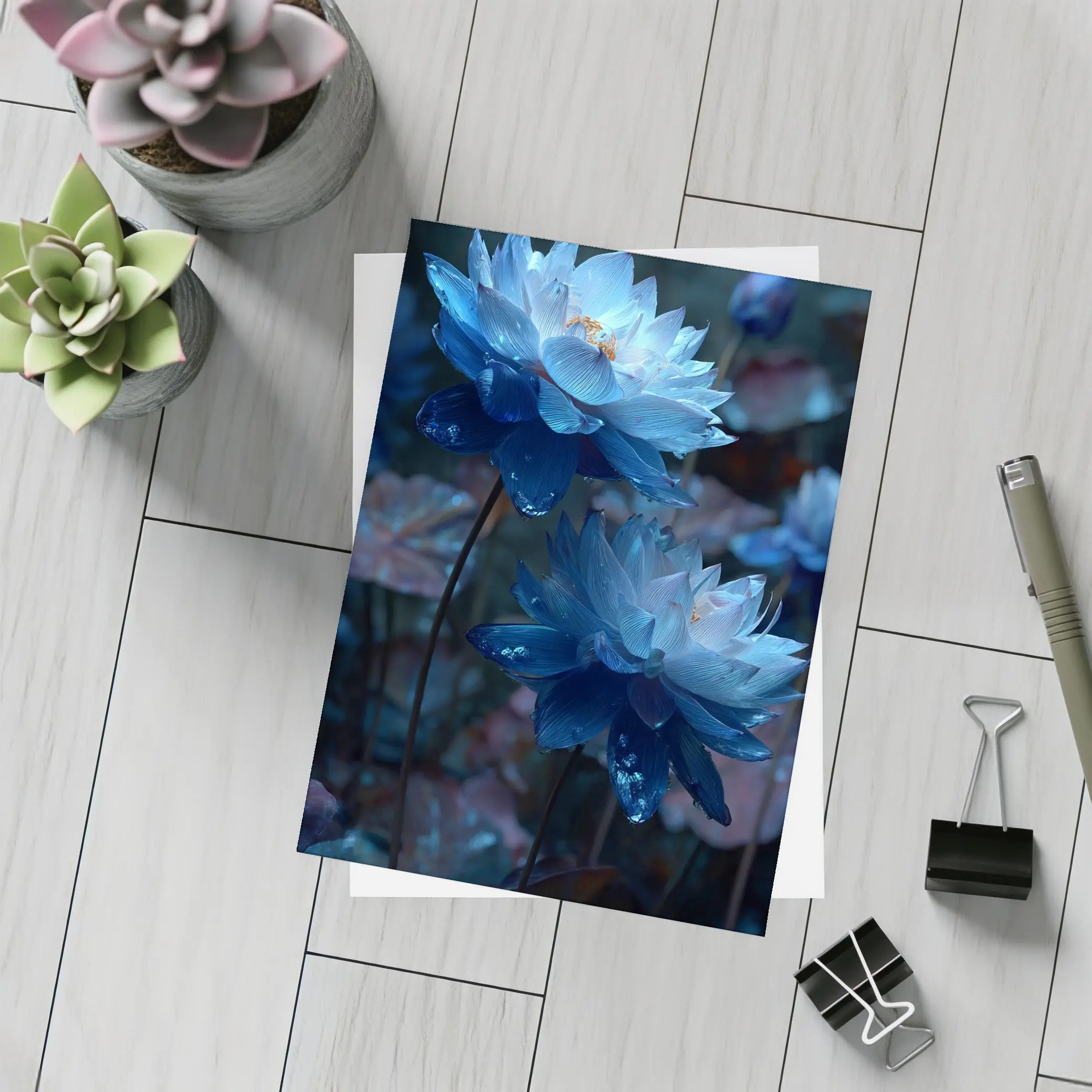 Blue Lotus Flowers Dark Moody Floral – Postcards