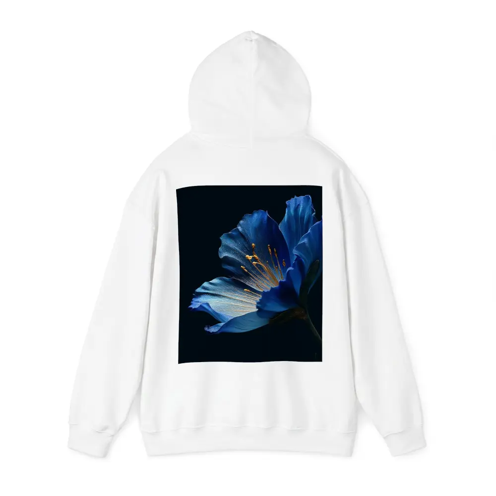 Blue Flower Golden Stamens Dark Background – Hoodies