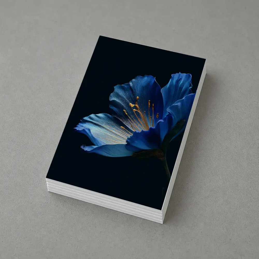 Blue Flower Golden Stamens Dark Background – Postcards