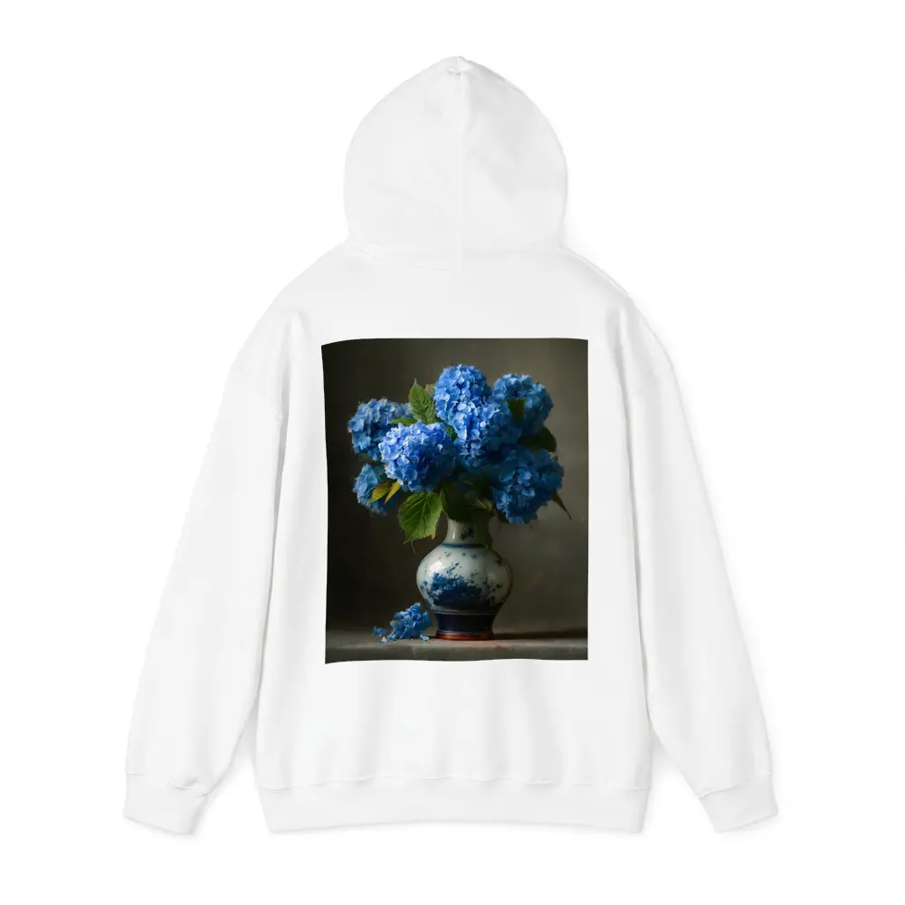 Blue Hydrangeas in Delft Porcelain Vase – Hoodies