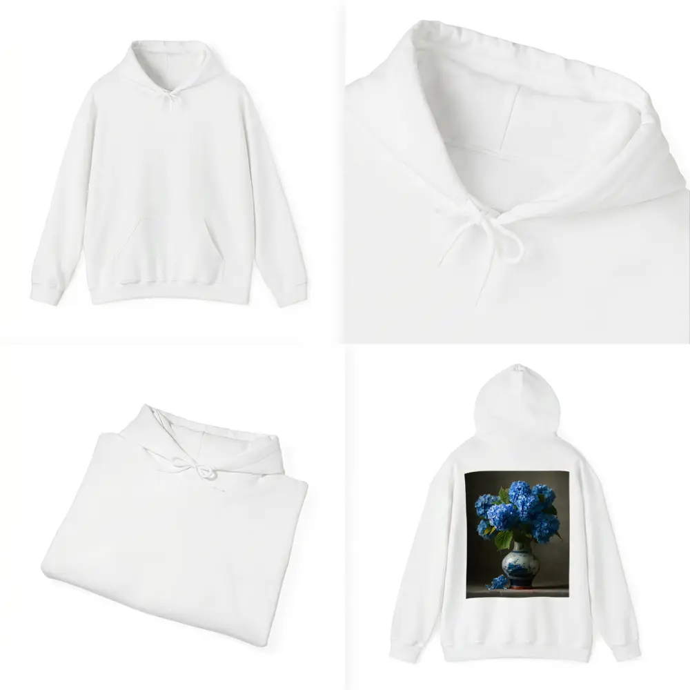 Blue Hydrangeas in Delft Porcelain Vase – Hoodies