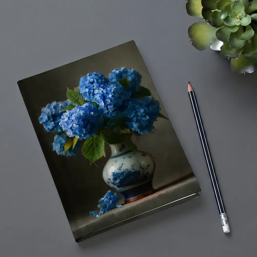 Blue Hydrangeas in Delft Porcelain Vase – Notebooks