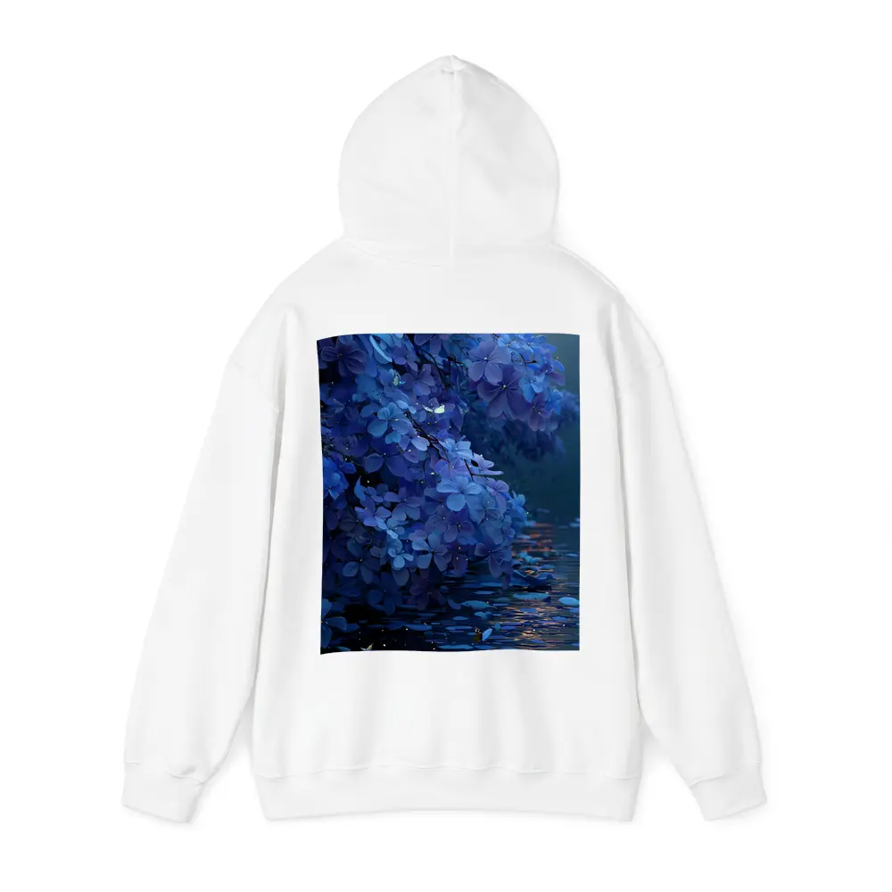 Blue Flowers Over Moonlit Water Night – Hoodies
